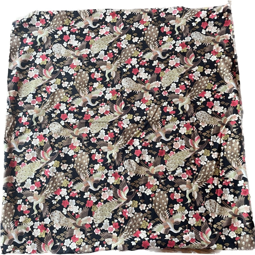 Japanese Naka Small Cranes Fans Pines & Mt. Fuji Gold Metallic Pillowcase 21 22”